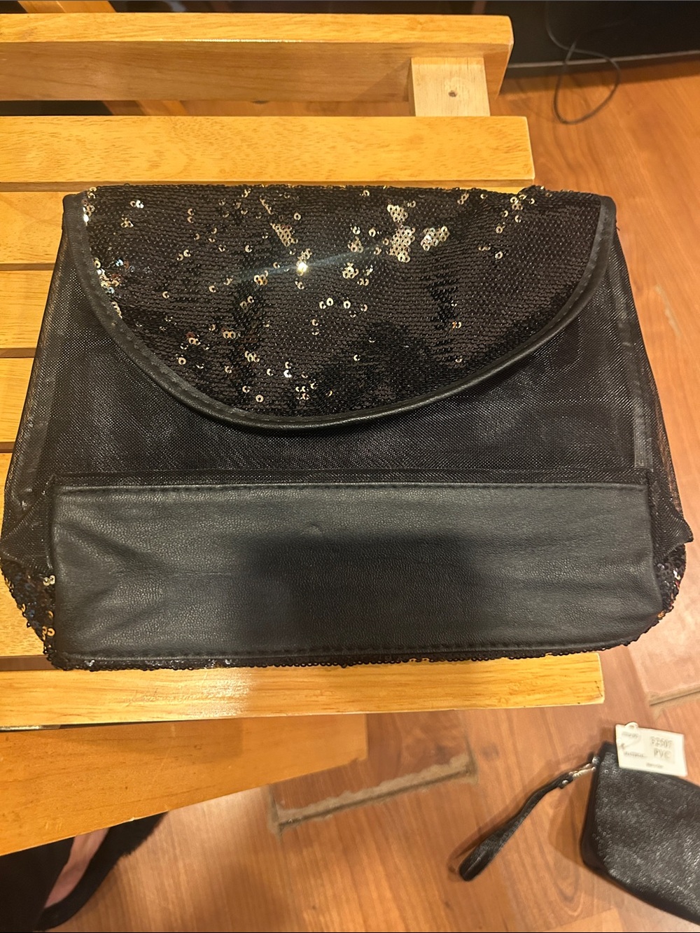 Black Sequin Fold-Over Women's Clutch Bag